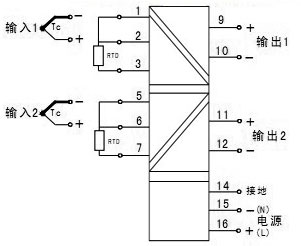雙路熱電偶/熱電阻輸入，雙路輸出（二進二出）