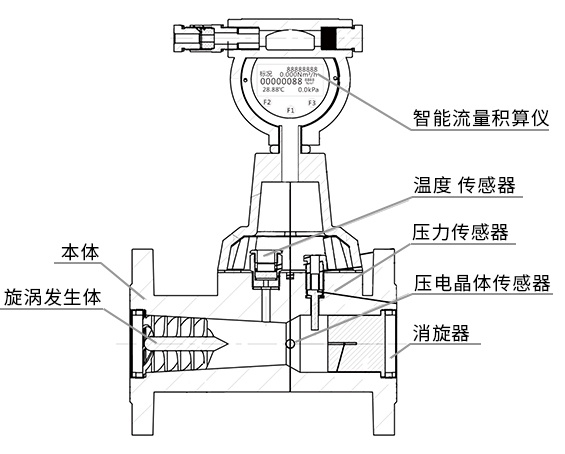 氣體旋進旋渦流量計結(jié)構(gòu)圖